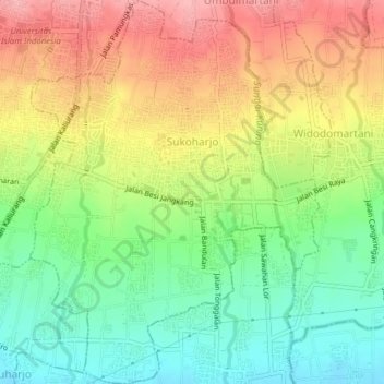 Carte topographique Sukoharjo, altitude, relief