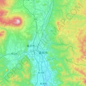 Carte topographique 盛岡市, altitude, relief