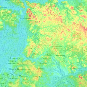 Carte topographique Douala V, altitude, relief