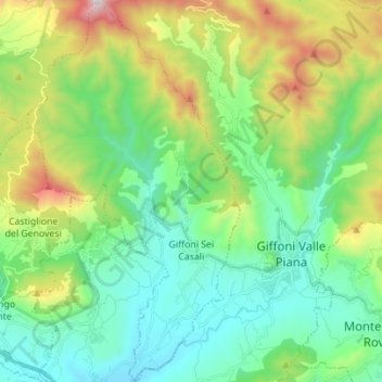 Carte topographique Giffoni Sei Casali, altitude, relief