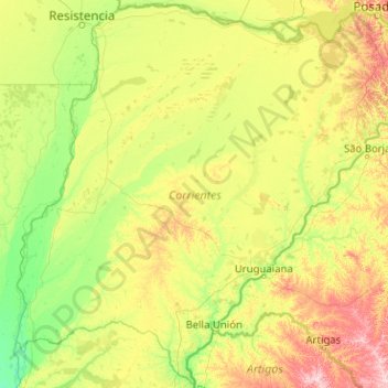 Carte topographique Corrientes, altitude, relief