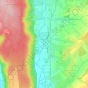 Carte topographique Alsdorf, altitude, relief