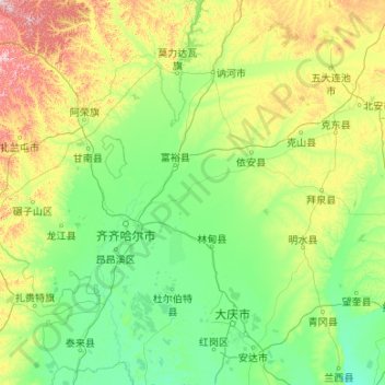 Carte topographique 齐齐哈尔市, altitude, relief