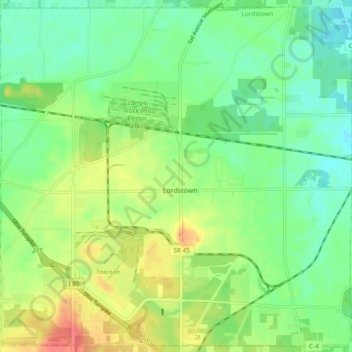 Carte topographique Lordstown, altitude, relief