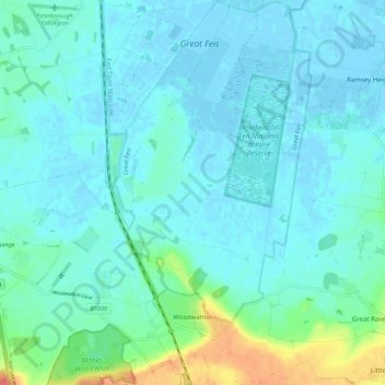 Carte topographique Wood Walton, altitude, relief