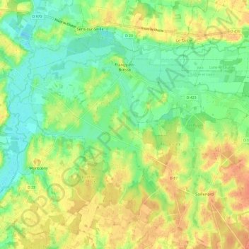 Carte topographique Frangy-en-Bresse, altitude, relief