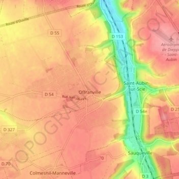 Carte topographique Offranville, altitude, relief