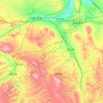 Carte topographique 中卫市, altitude, relief