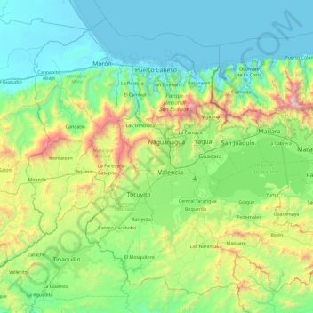 Carte topographique Estado Carabobo, altitude, relief