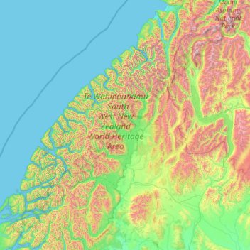 Carte topographique Fiordland Community, altitude, relief