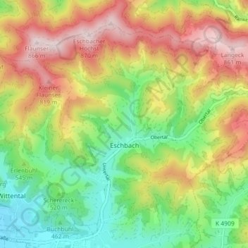Carte topographique Eschbach, altitude, relief