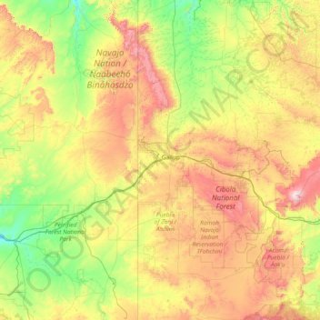 Carte topographique Eastern Navajo Agency, altitude, relief
