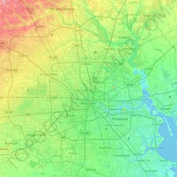 Carte topographique Houston, altitude, relief