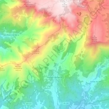Carte topographique Unhais da Serra, altitude, relief