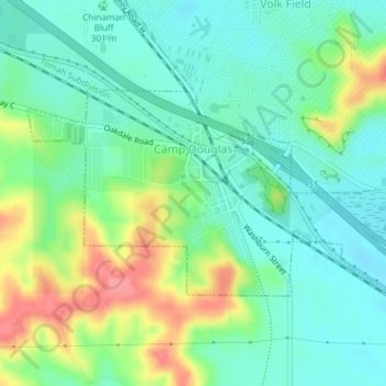 Carte topographique Camp Douglas, altitude, relief