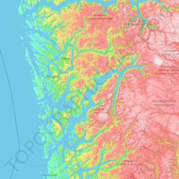 Carte topographique Hordaland, altitude, relief