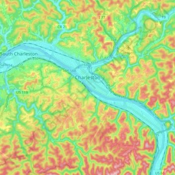 Carte topographique Charleston, altitude, relief