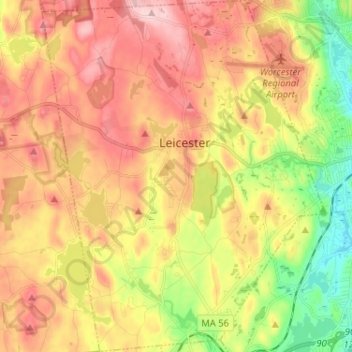 Carte topographique Leicester, altitude, relief