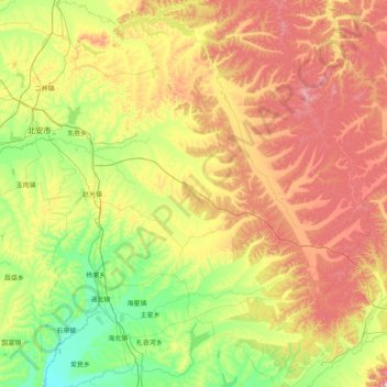 Carte topographique 北安市, altitude, relief