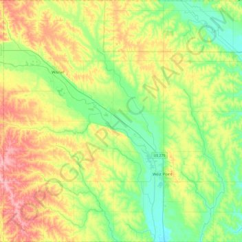 Carte topographique Cuming County, altitude, relief