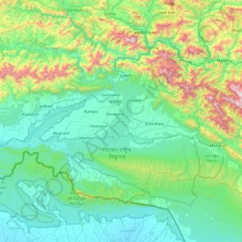Carte topographique Chitwan, altitude, relief