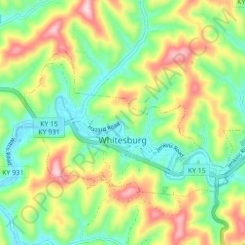 Carte topographique Whitesburg, altitude, relief