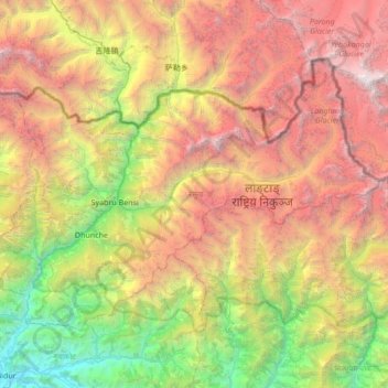 Carte topographique Rasuwa, altitude, relief