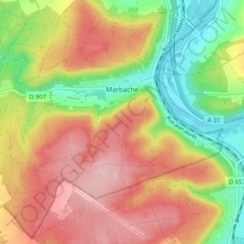 Carte topographique Marbache, altitude, relief