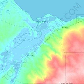 Carte topographique Areia Branca, altitude, relief