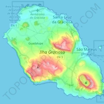 Carte topographique Santa Cruz da Graciosa, altitude, relief