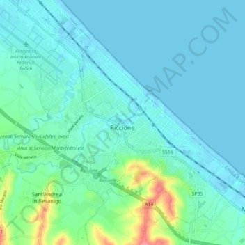 Carte topographique Riccione, altitude, relief
