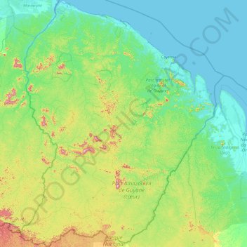 Carte topographique French Guiana, altitude, relief