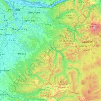 Carte topographique Clackamas County, altitude, relief