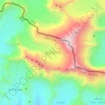 Carte topographique Khumbu Glacier, altitude, relief