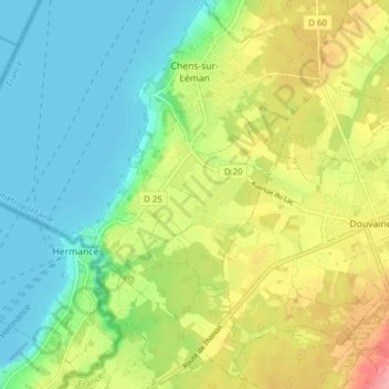 Carte topographique Chens-sur-Léman, altitude, relief
