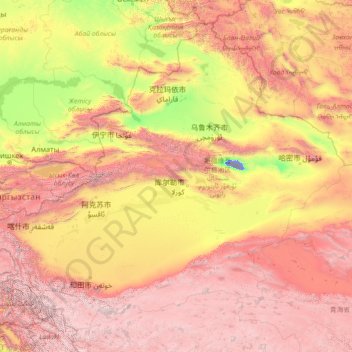 Carte topographique Xinjiang, altitude, relief