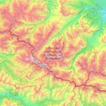 Carte topographique Кабардино-Балкарский высокогорный заповедник, altitude, relief