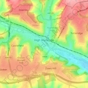 Carte topographique High Wycombe, altitude, relief