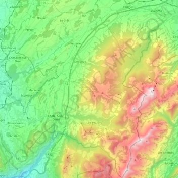 Carte topographique District de la Veveyse, altitude, relief