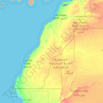 Carte topographique Sahara occidental, altitude, relief