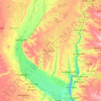 Carte topographique Province d'Entre Ríos, altitude, relief