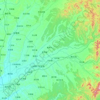 Carte topographique 庆安县, altitude, relief