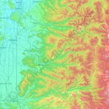 Carte topographique Linn County, altitude, relief