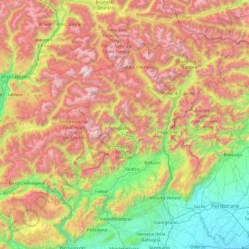Carte topographique Dolomites, altitude, relief