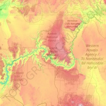 Carte topographique Grand Canyon National Park, altitude, relief
