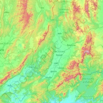 Carte topographique จังหวัดแพร่, altitude, relief