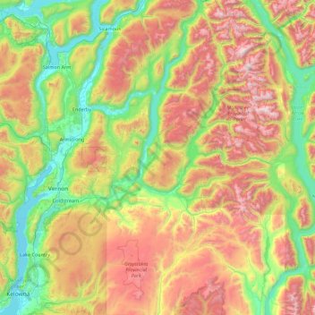 Carte topographique Regional District of North Okanagan, altitude, relief