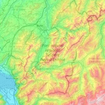 Carte topographique Parc naturel régional Gruyère Pays-d'Enhaut, altitude, relief
