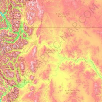 Carte topographique Departamento Cushamen, altitude, relief
