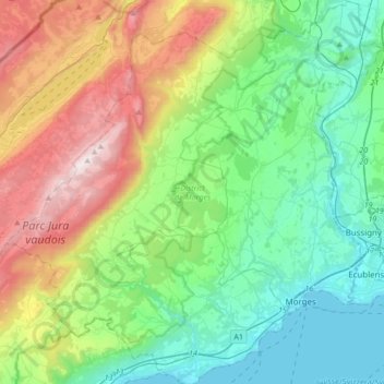Carte topographique District de Morges, altitude, relief